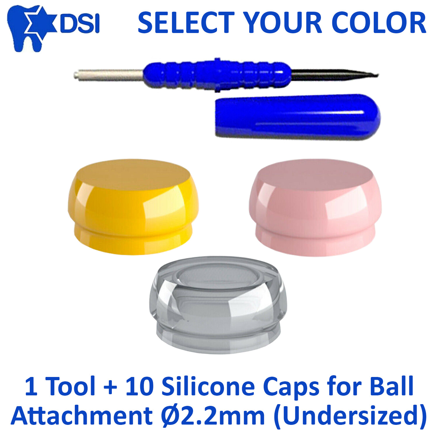 10 Dental Ball Attachment Silicone Cap Home Use First Aid Emergency Ø2.2mm +Tool