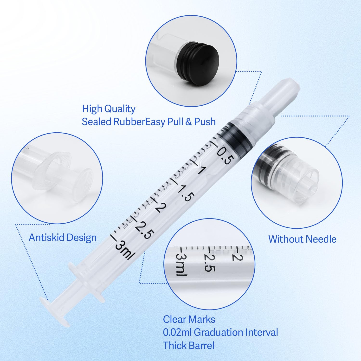 3ml 3cc Luer Lock Syringes Without Needles Individually Wrapped 50 Pack