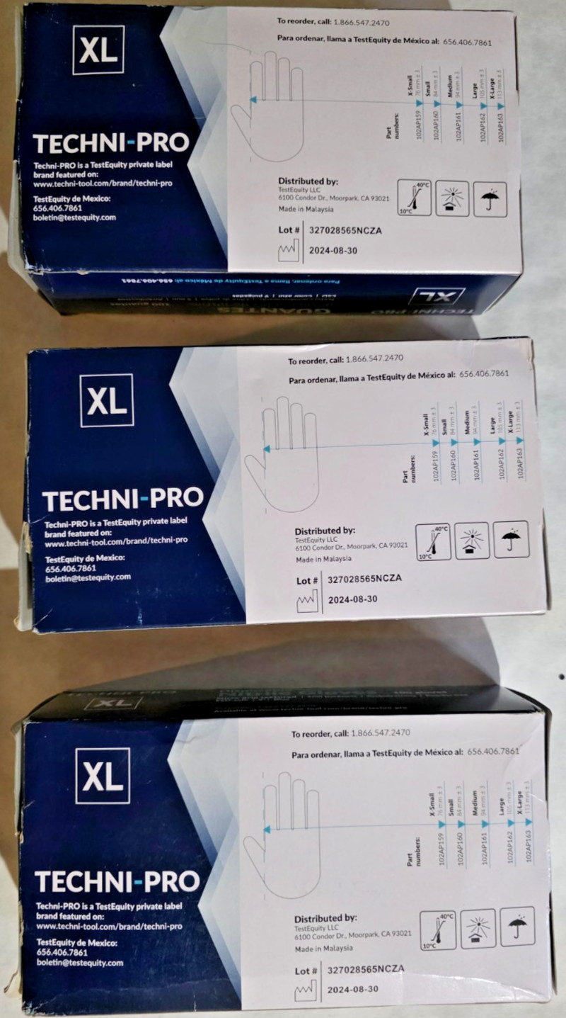 TechniPro 102AP163 Gloves Nitrile 5 mil Textured Grip Blue X-Lg 3 boxes 300pairs