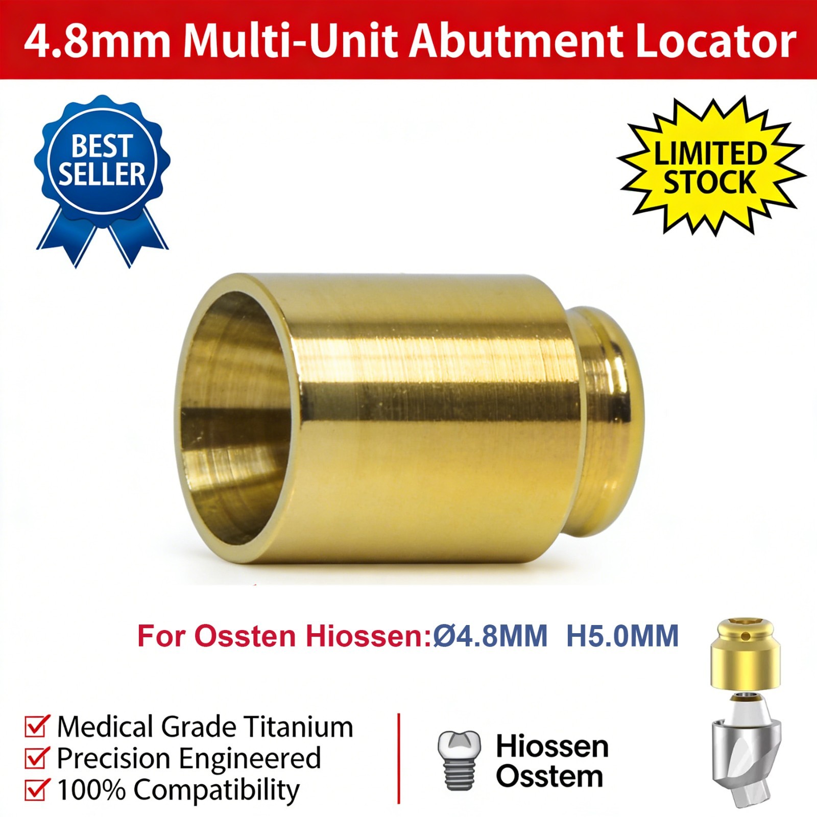 Angled Overdenture Abutment Multi-Unit Ø4.8mm Fit Osstem Hiossen Nobel Active
