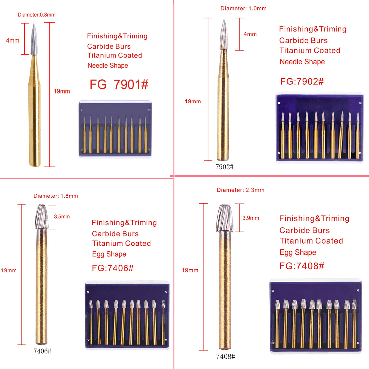 AZDENT Dental Trimming & Finishing Gold Burs Carbide Burs 7901/7902/7406/7408
