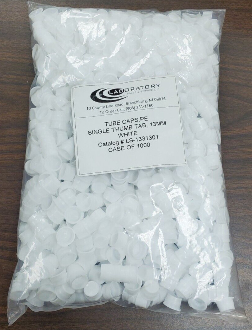 13MM TUBE SNAP CAPS, POLYETHYLENE, SINGLE THUMB TAP, WHITE, CS/1000