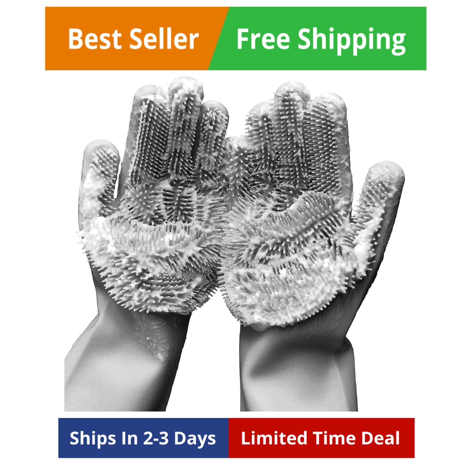 1 Pair Silicone Dishwashing Gloves Pet Cleaning Mitts for Kitchen Dogs Cats