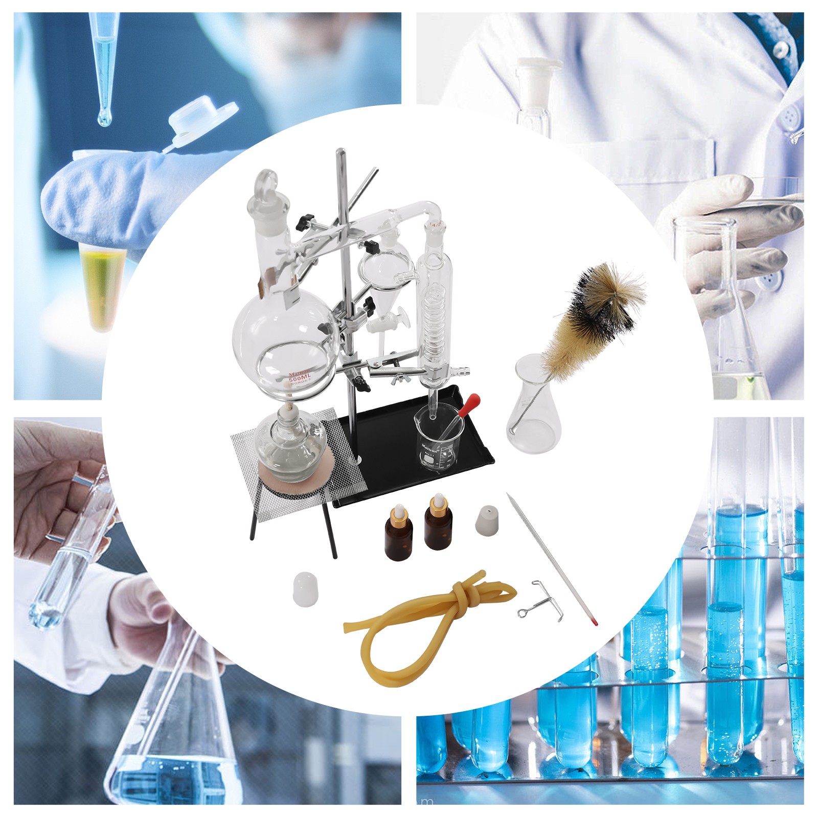 New 500ml Lab Distillation Apparatus Essential Oil Pure Water Glassware Kits