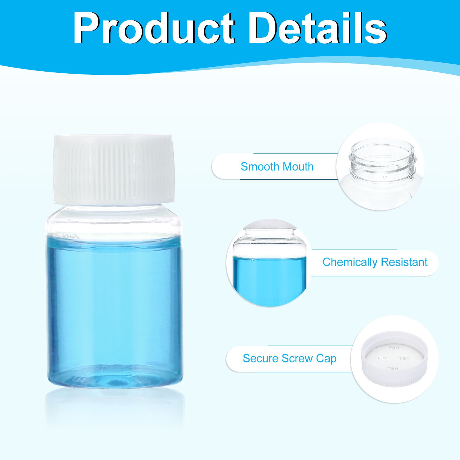 8 Pcs 20ml Reagent Bottles, PET Small Mouth Round Bottles Translucent White