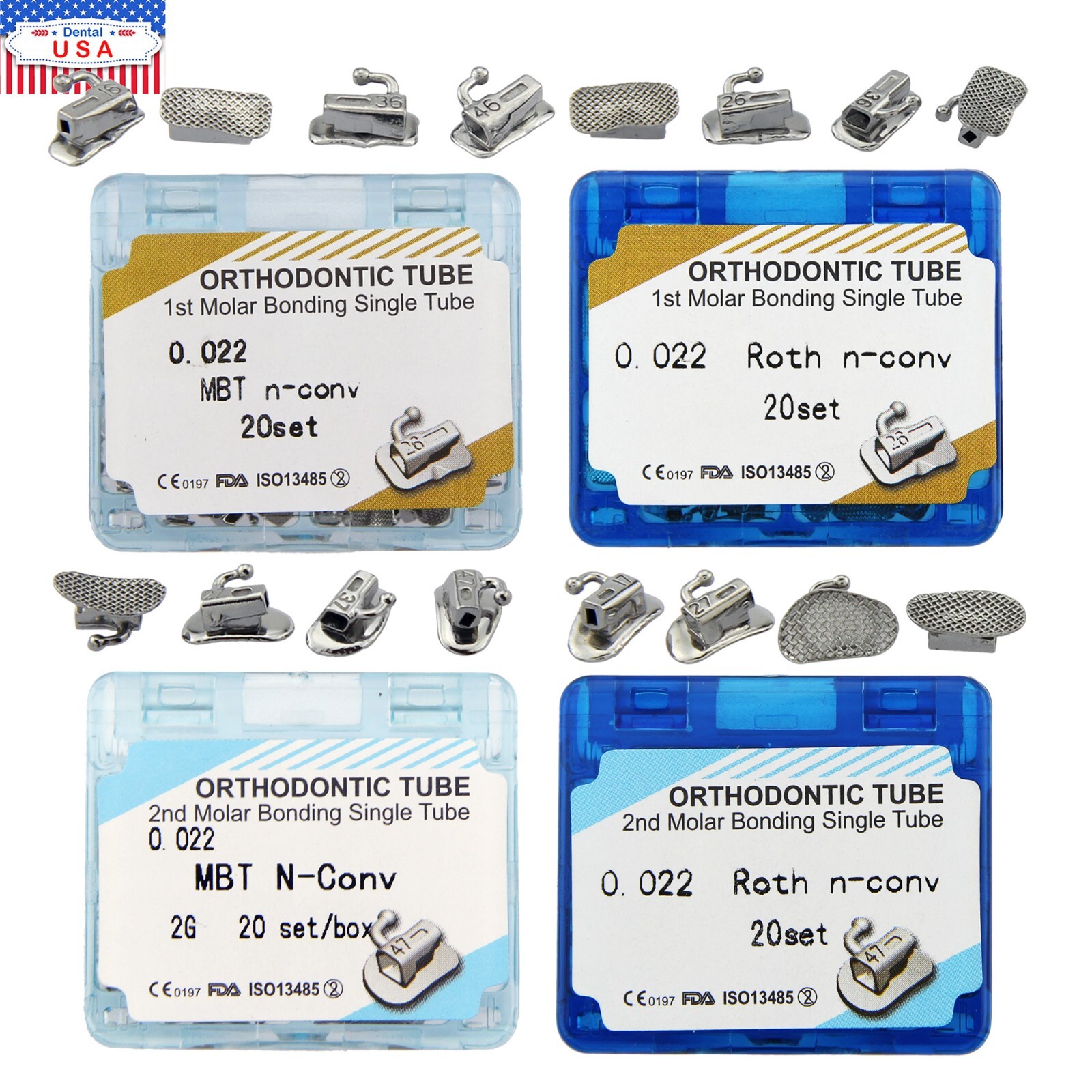 80pcs dental Tubos bucales de ortodoncia 1er 2nd molar Tubo MBT Roth 022 Bondabe