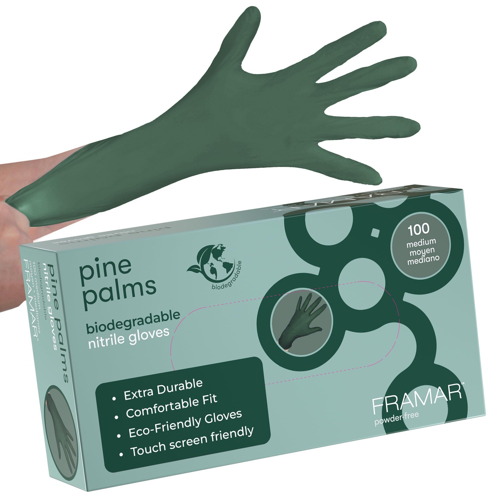 Disposable Nitrile Gloves Green Medium 100 Count Latex Free Biodegradable
