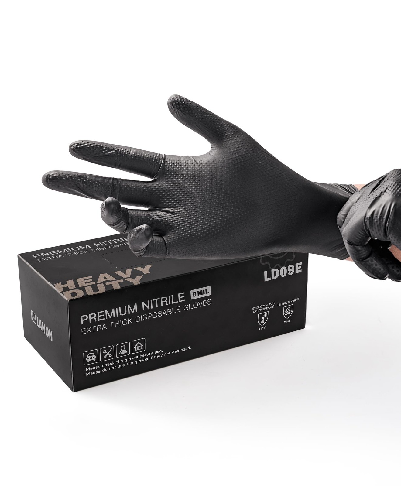 LANON 8 Mil Heavy Duty Black Nitrile Gloves, Food Safe, Powder Free, Mechanic…
