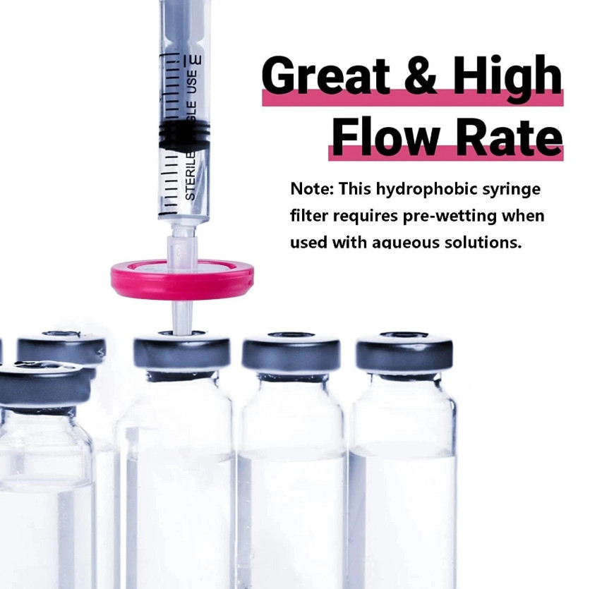 100PCS PTFE Syringe Filter 0.22µm 13mm Sterile Hydrophobic Filtration PTFE, New