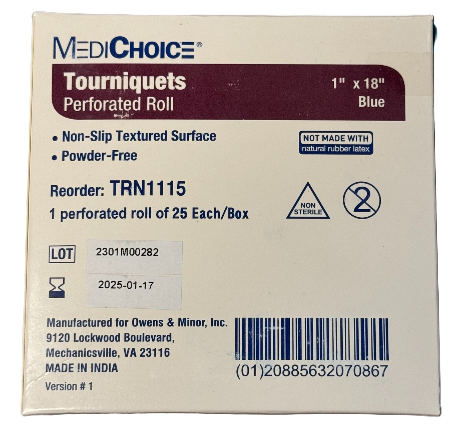 MediChoice Torniquets Perforated Roll 1»x 18» Blue, 1 Perforated roll of 25 Ea