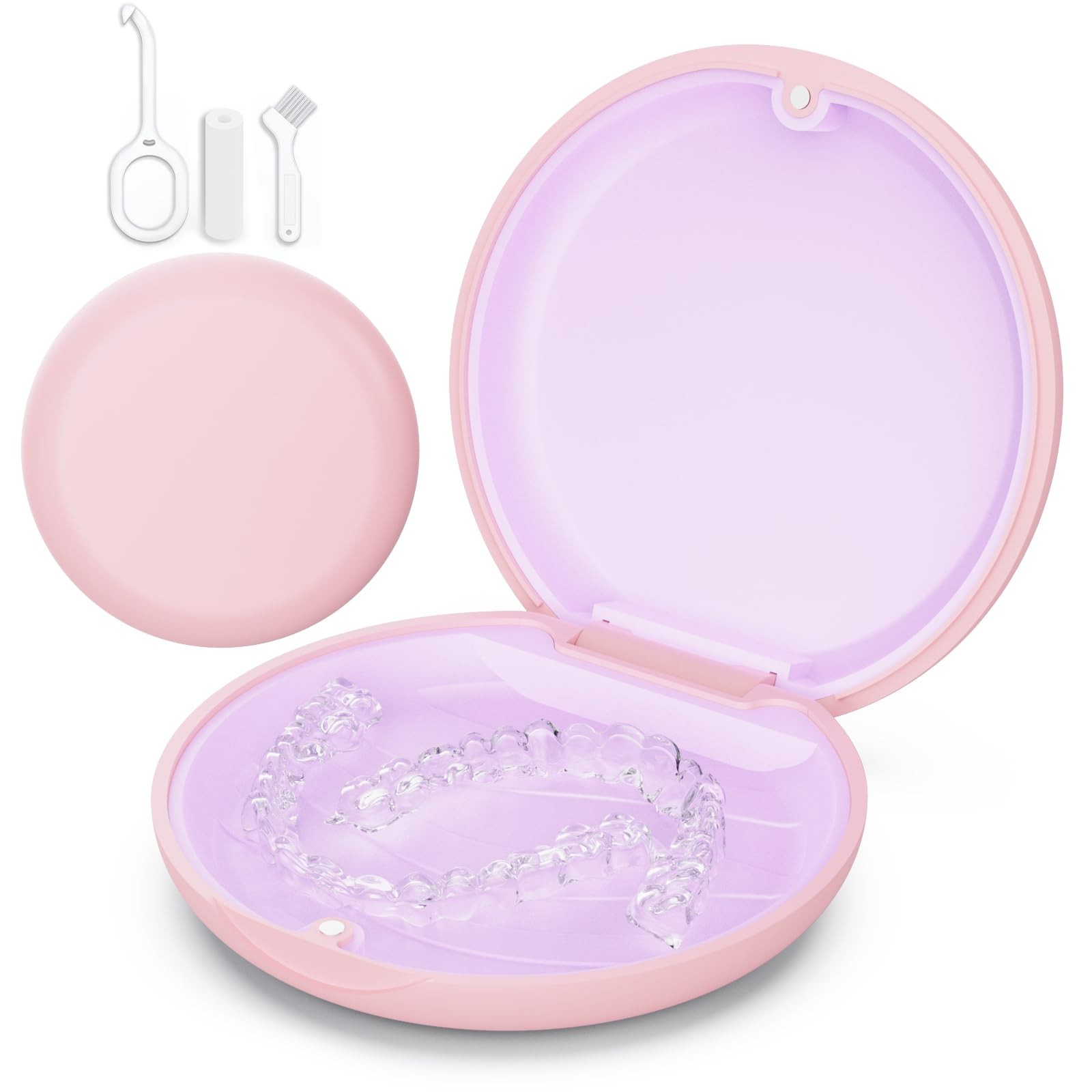 VCAREU Retainer Case, Compatible with Invisalign, Cute Orthodontic Slim Pink
