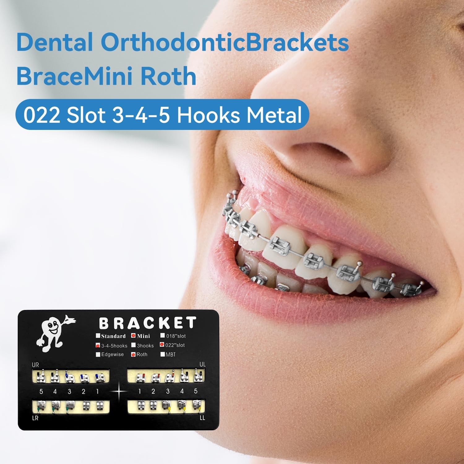 100pcs/Pack 022 Slot Bondable with Hook on 345 Teeth Model Mini Roth Brackets…