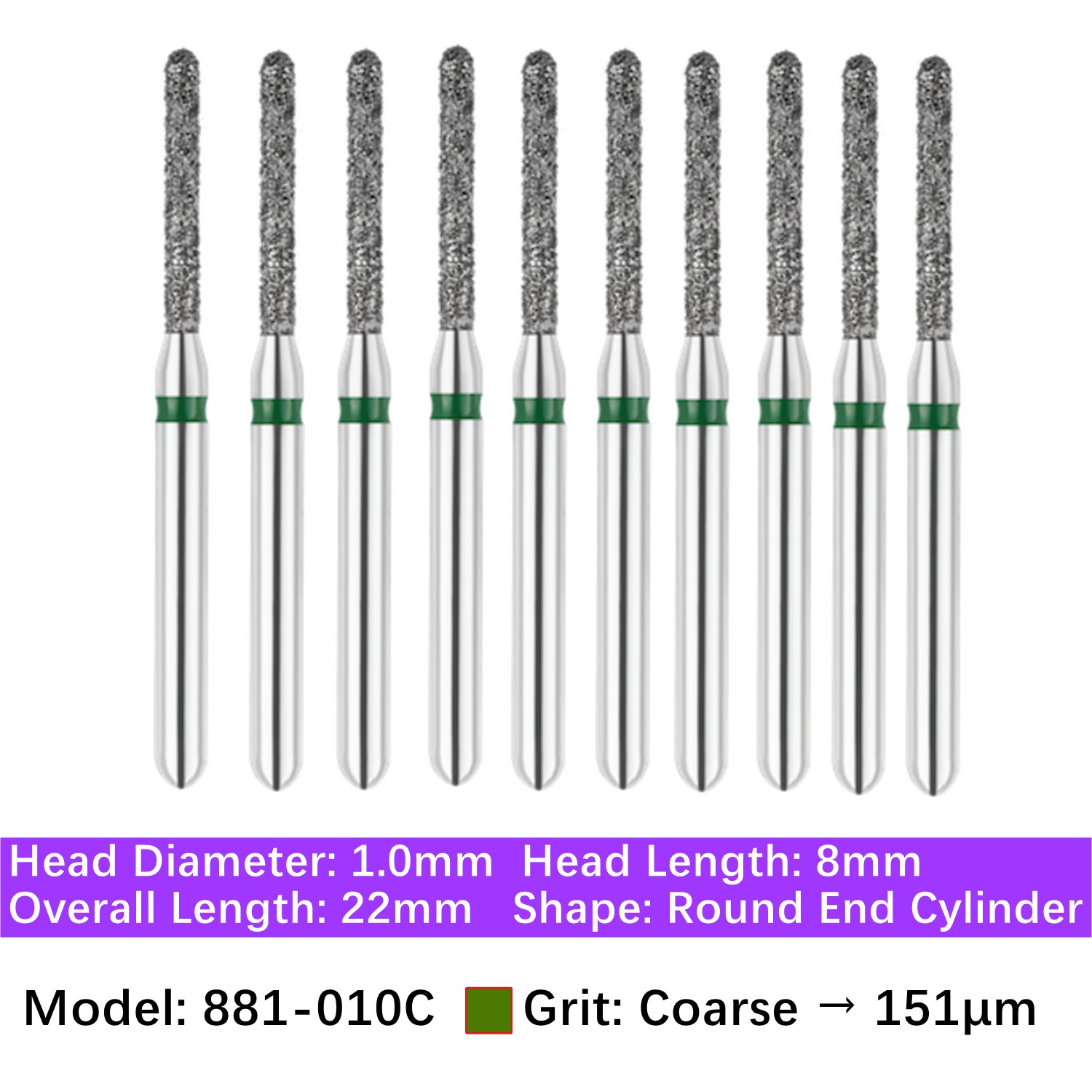 Vakker Dental Round End Cylinder FG Diamond Bur 881-010C Coarse 10/pk