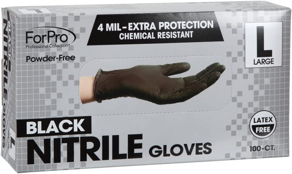 ForPro Disposable Nitrile Gloves, Chemical Resistant, 4 Mil, Large, 1000~Count