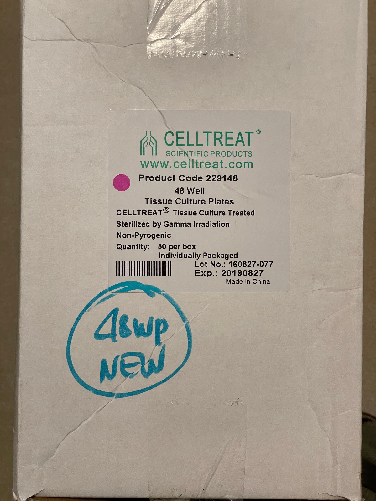 UNOPENED BOX – Celltreat Polystyrene Tissue Culture 48 Well Plates, 229148, Q=50