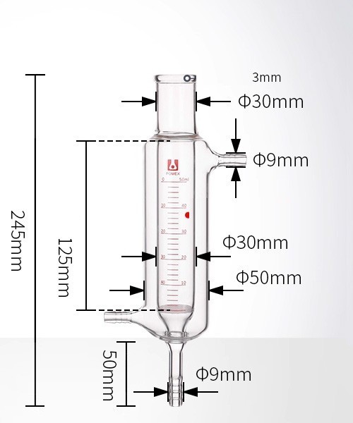 Glass Reaction Tube G3 Core with Scale, Double Layer for Peptide Synthesis