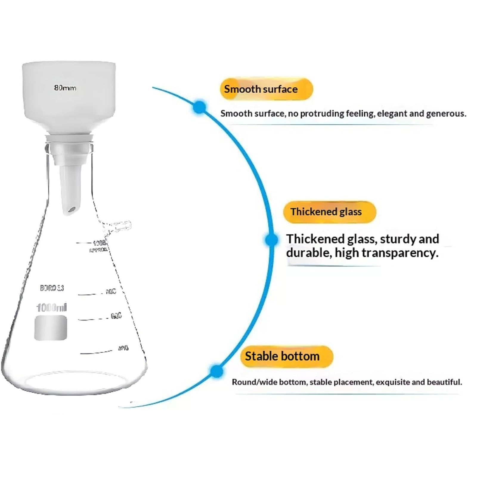 Brinell Funnel Filter Set, 80mm Funnel, 1000ml Beaker Bottle, Glass White