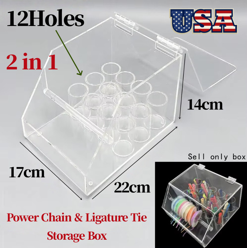 Dental Acrylic Organizer Case Power Chain Ligature Tie Storage Box Holder 2in1