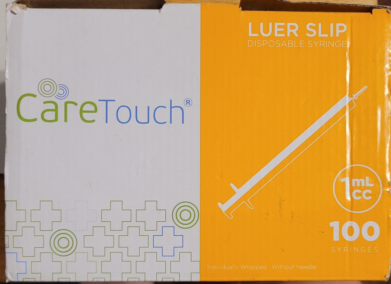 100x CareTouch Sterile Luer Lock Disposable Syringes 1 cc/mL