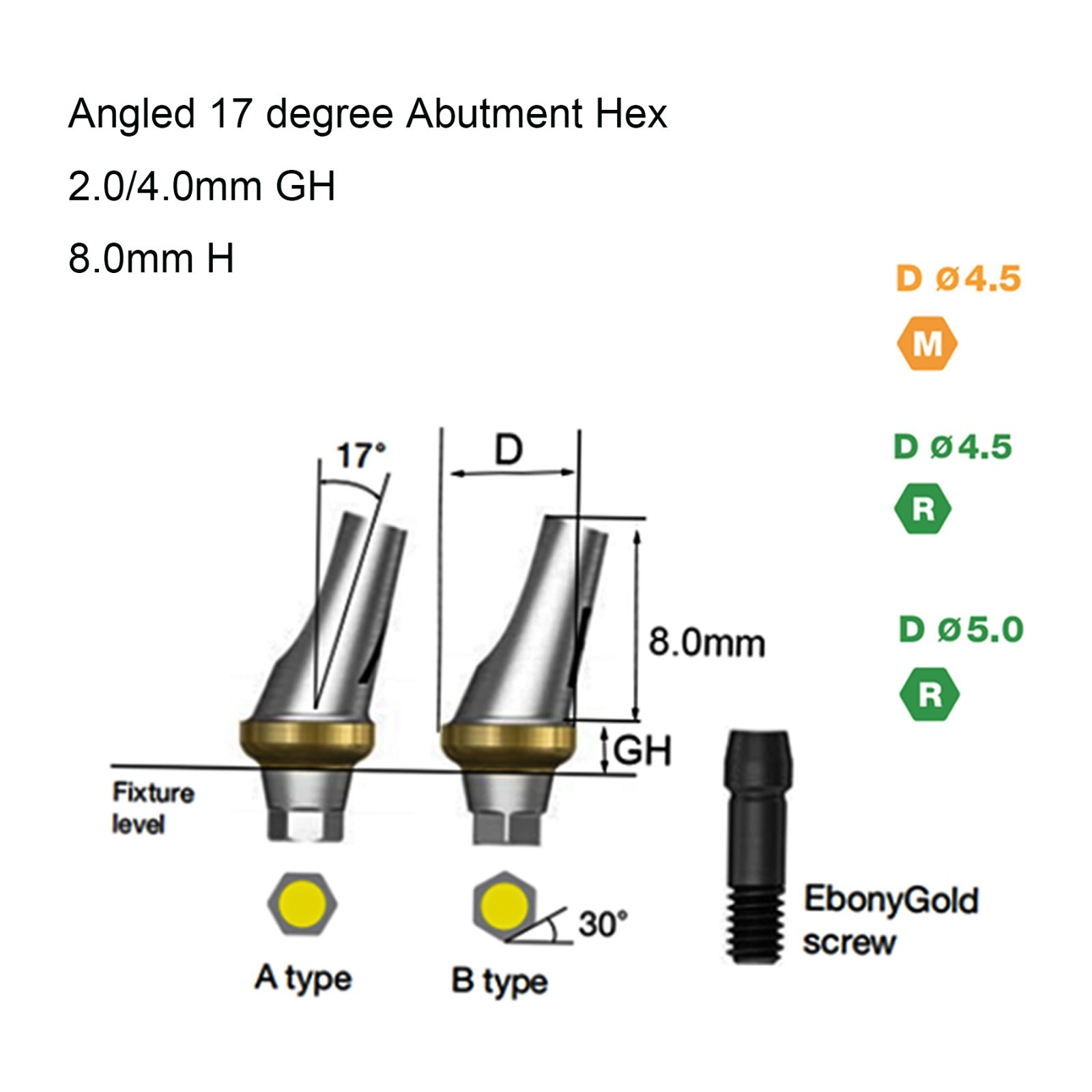 Dental Straight 17° Angulated Abutment W/Screws For DIO UF Regular Hex Platform
