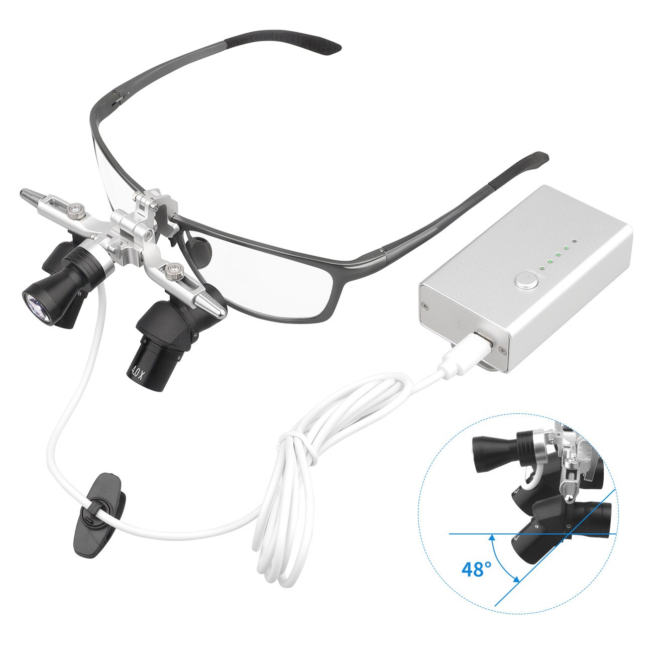 Ergo Optical Dental Loupes 48° 4X Flip up Magnifier 5W Adjustable Headlight