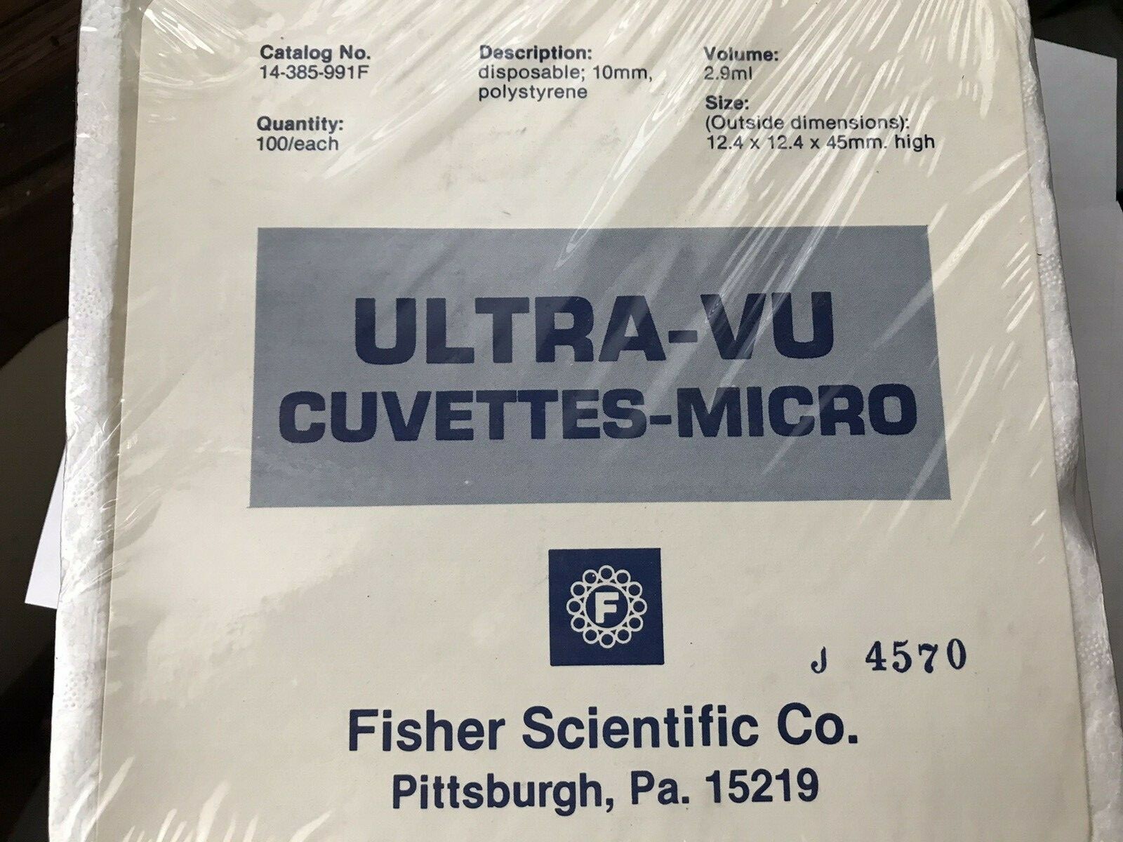 Fisher Scientific Ultra-UV Cuvettes-Micro Cat#: 14-385-991F 100 PCS