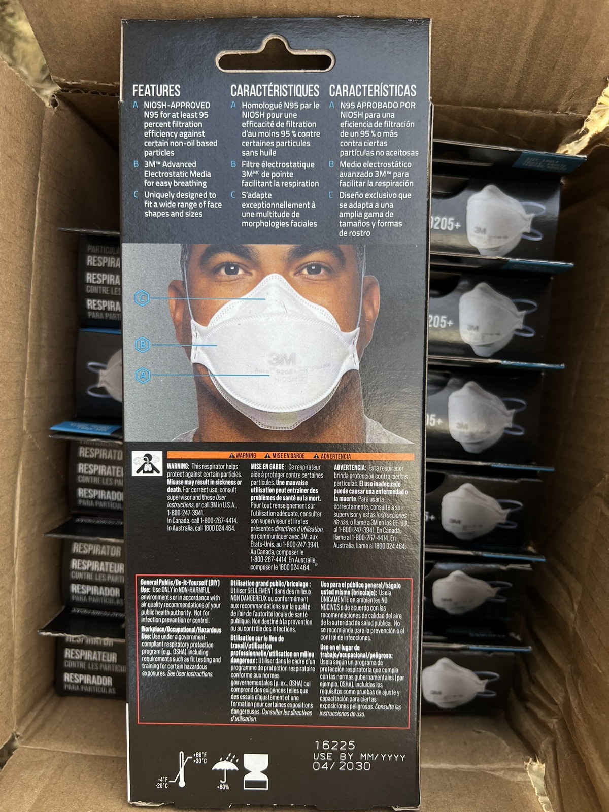 3M Aura Respirator 9205+ N95 Masks 3Pack Flat Fold Fiber glas Exp 2030 Lot of 12