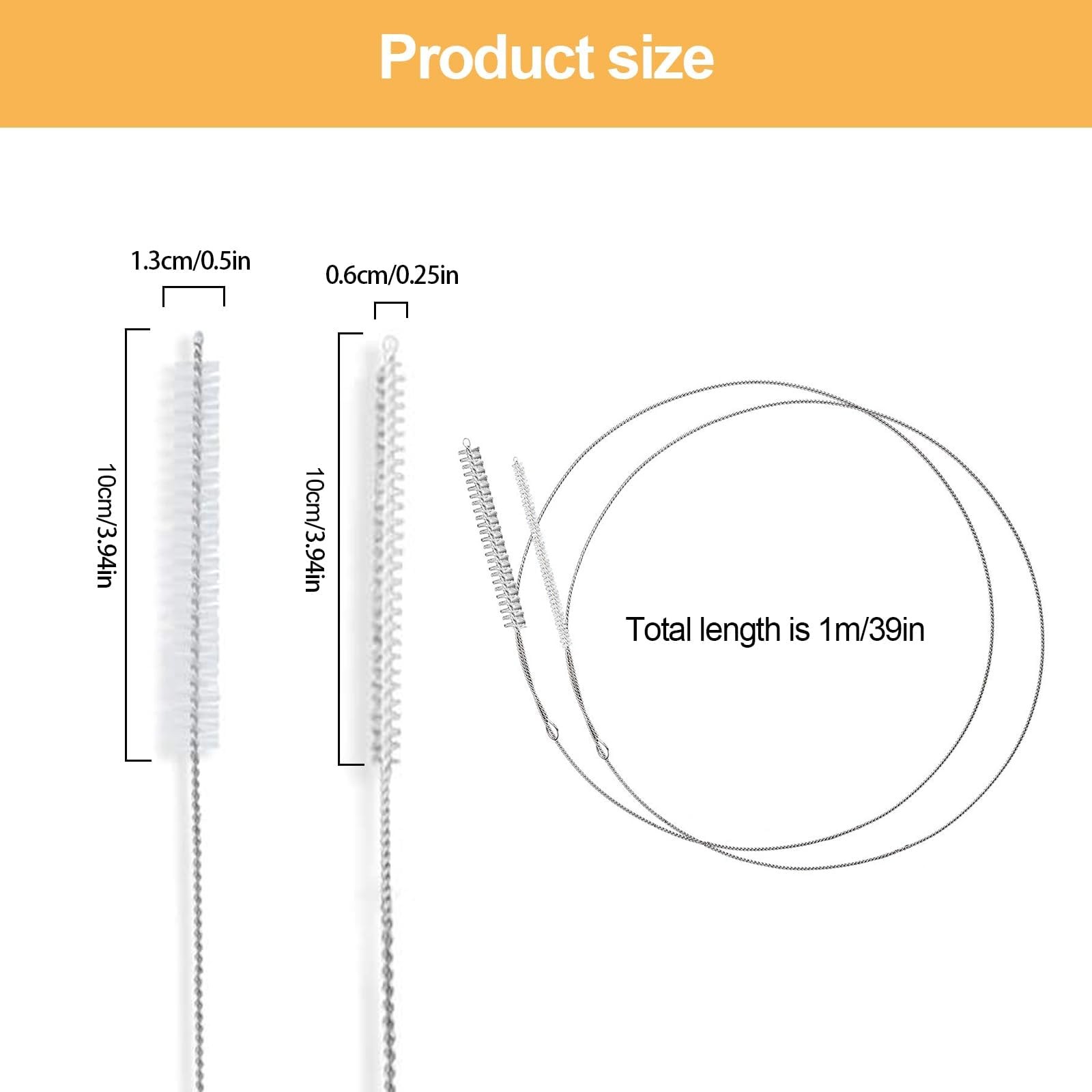 Extra Long Pipe Cleaners,Straw Cleaner Brush Long,Tube 2 PCS, Silver