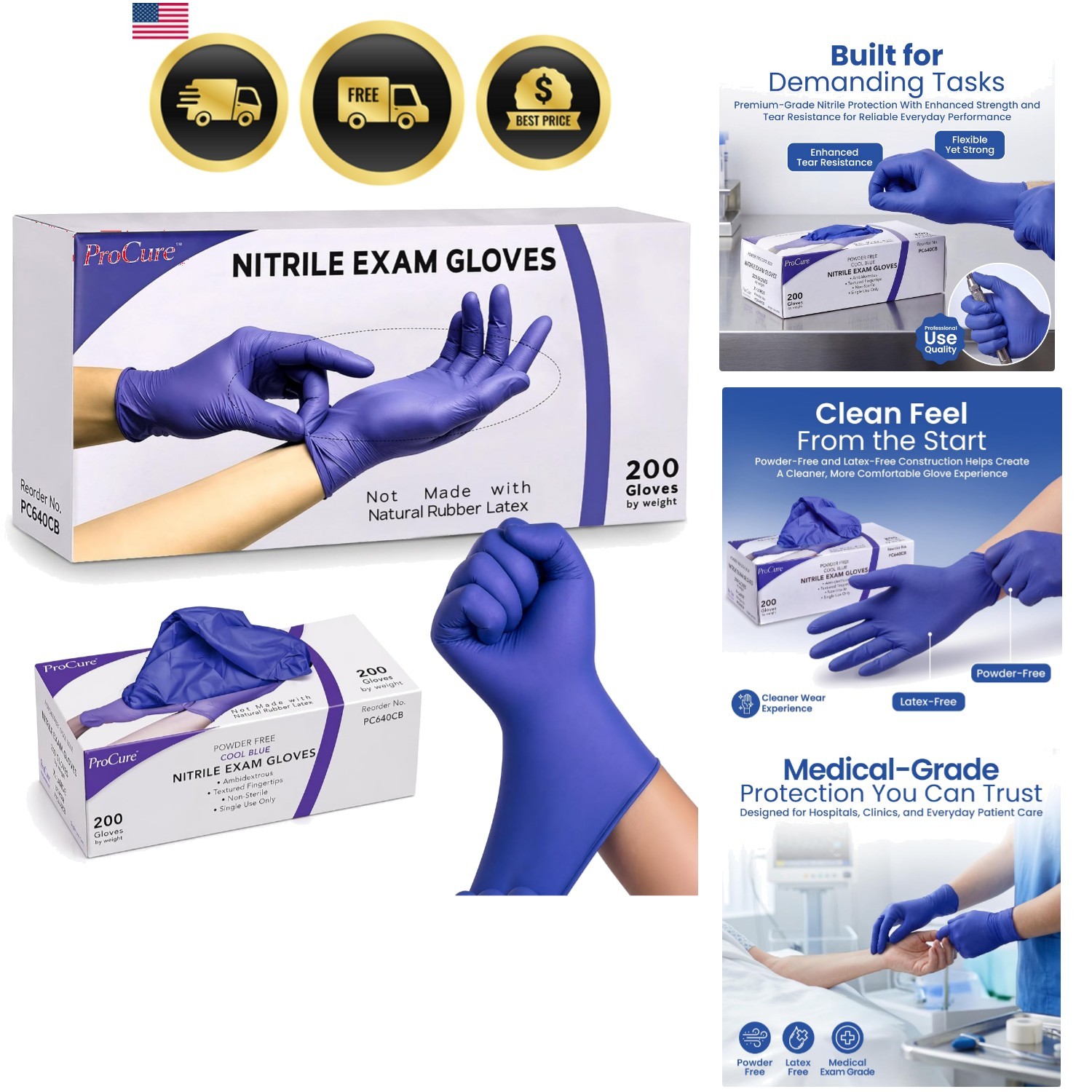 200 Count] Disposable Nitrile Gloves – Latex Free, Powder Free Medical Exam G…