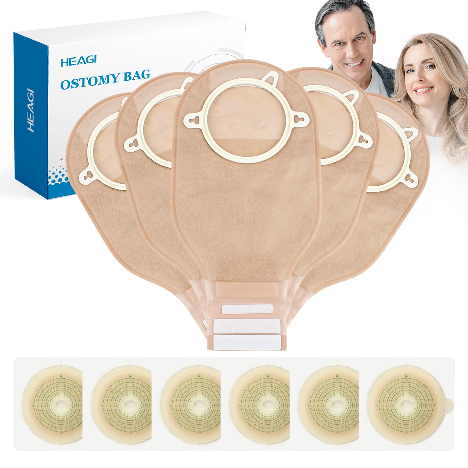Heagimed 22pcs Ostomy 16 Pack Two-Piece Colostomy Bags with 6 Barrier, Brown