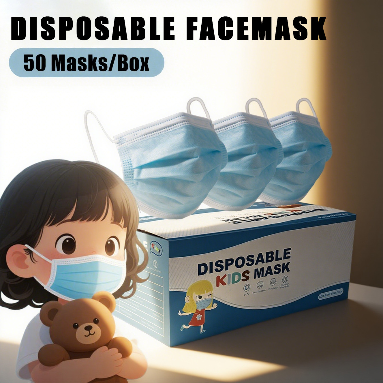 50Pcs Kids Disposable Face Masks – Youth Ages 4-12 Small Face Masks For Children