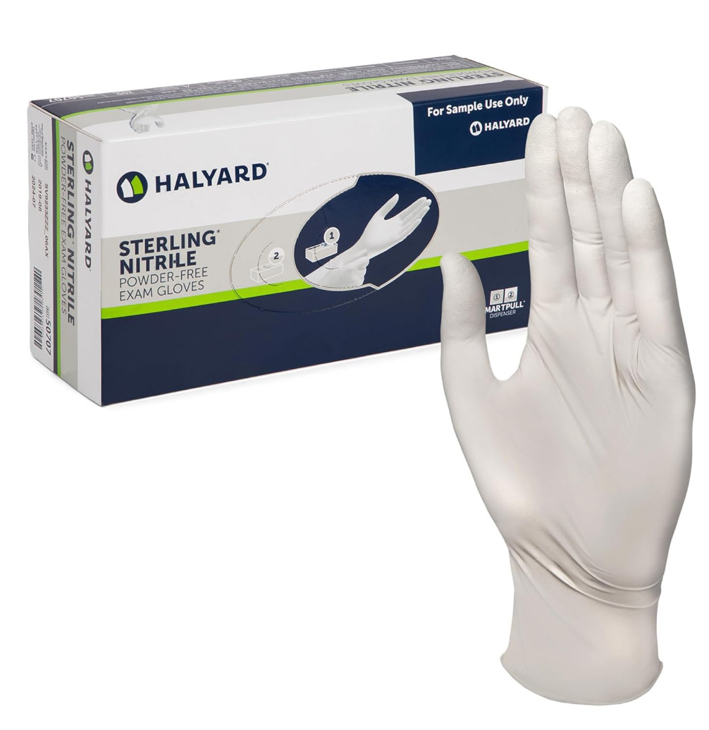 2 Boxes of 200, Halyard Sterling Nitrile Powder Free Exam Gloves, Medium.