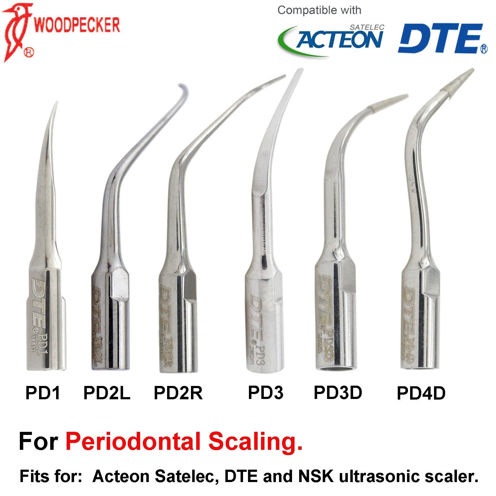 Woodpecker DTE Scaler Tip Perio Piezo Tip Endo Root Canal Kit fit ACTEON Satelec