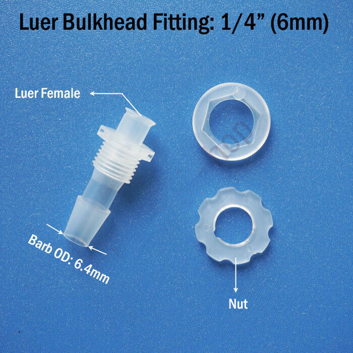 NEW 1/4″ inch 6mm Luer Lock Female Bulkhead Fitting Connector Hose Barb Adapter