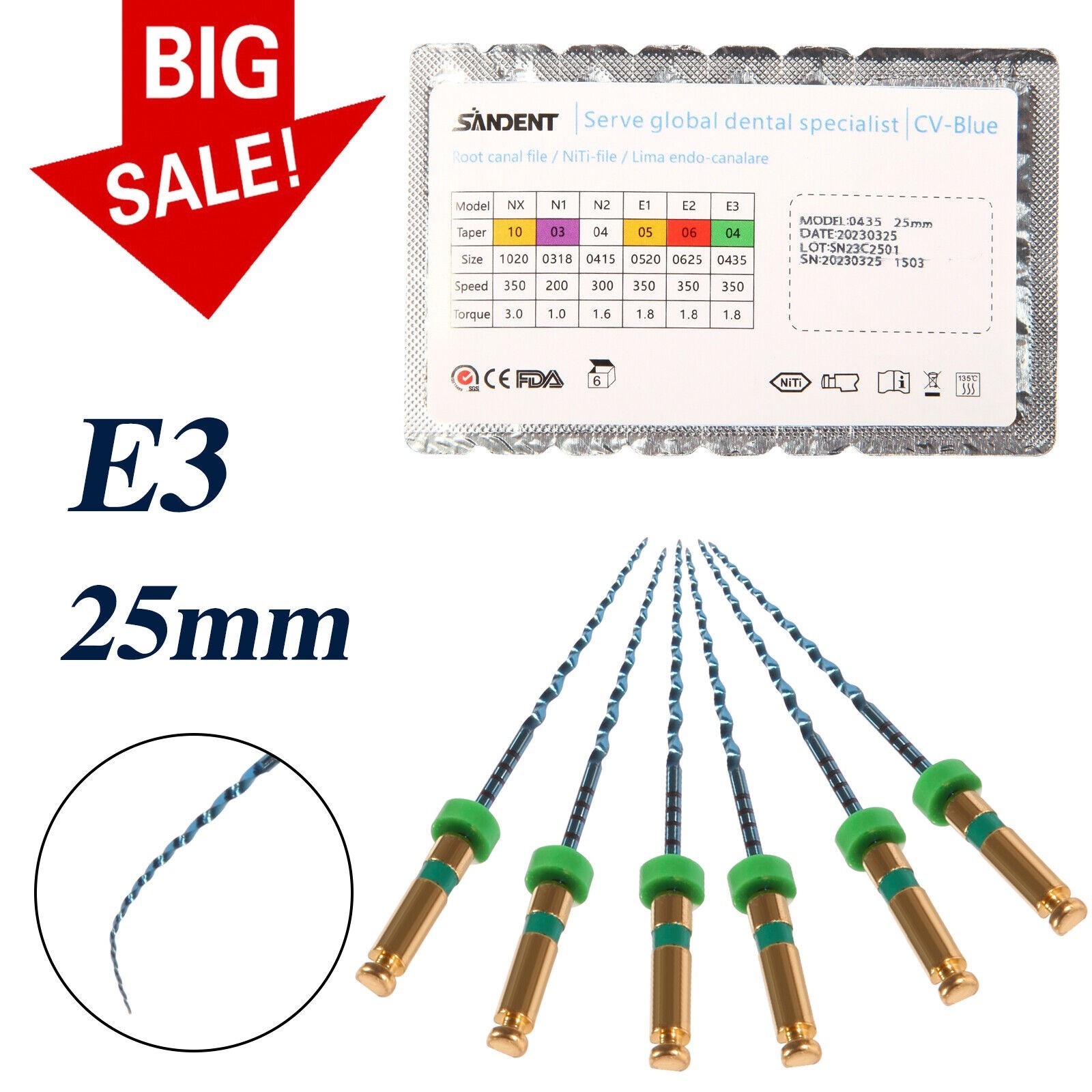 Dental NiTi Lima Rotativa Endo Retreatment Root Canal Engine 25mm E3 Endodontics