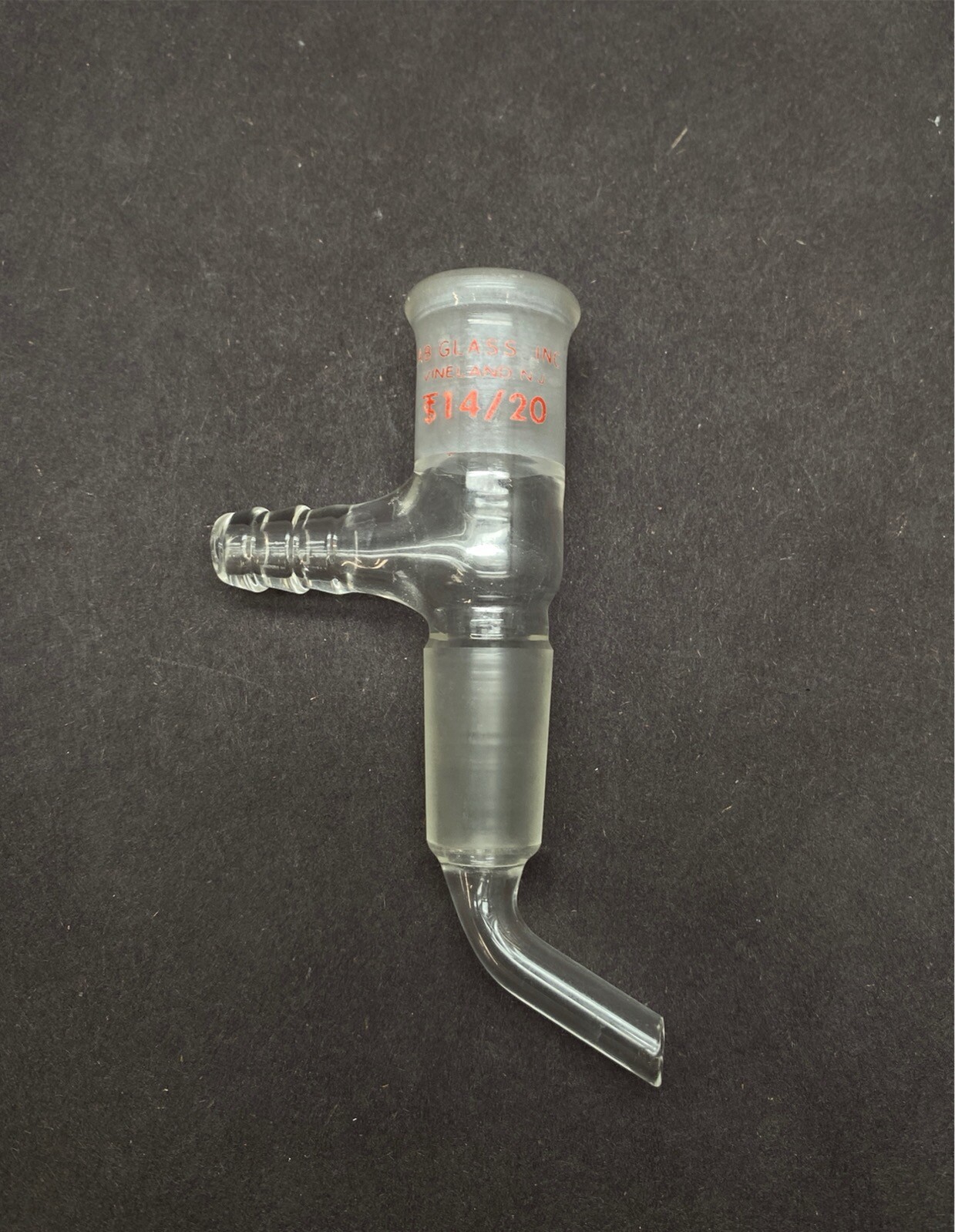 Lab Glass 14/20 Joint Straight Full Length Vacuum Take-Off Angled Hose Adapter