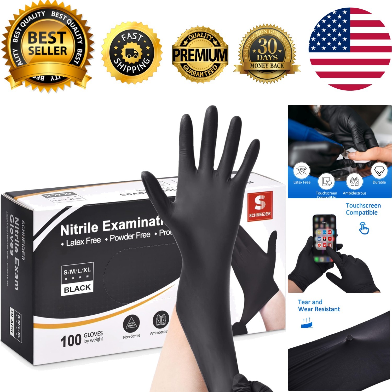 Multi-Purpose Black Nitrile Gloves, 100 Count – Heavy-Duty, Food Prep & Cleaning