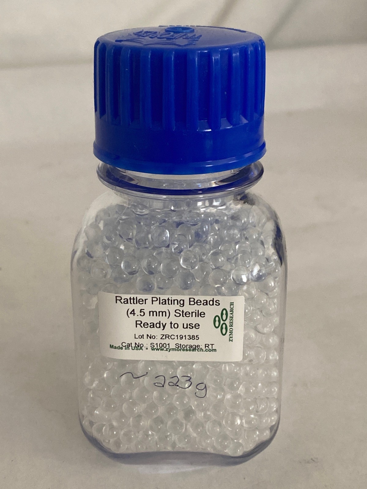 ZYMO 4.5mm Glass Rattler Plating Beads Autoclavable Partial 223g Bottle S1001 B