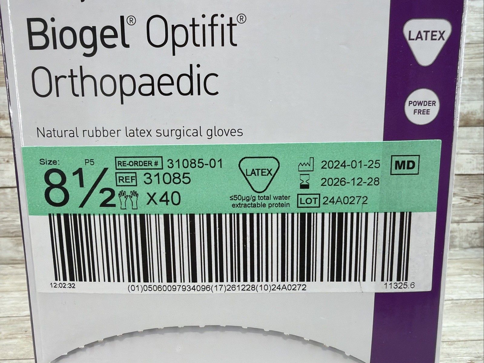 Biogel Optifit Orthopaedic LATEX Surgical Gloves *40 Pair* Size: 8.5 Exp: 12/26