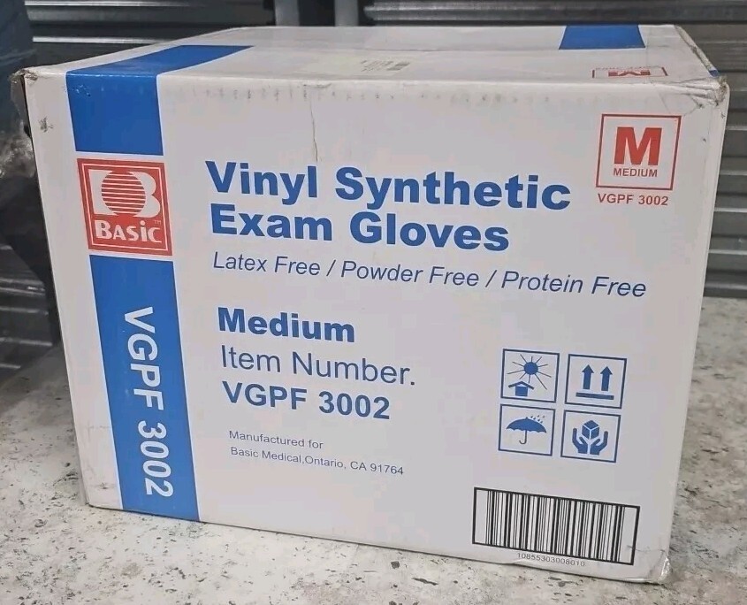 Case of (1000) VGPF 3002 Basic Size M Vinyl Synthetic Exam Gloves – 4 Cases Ava!
