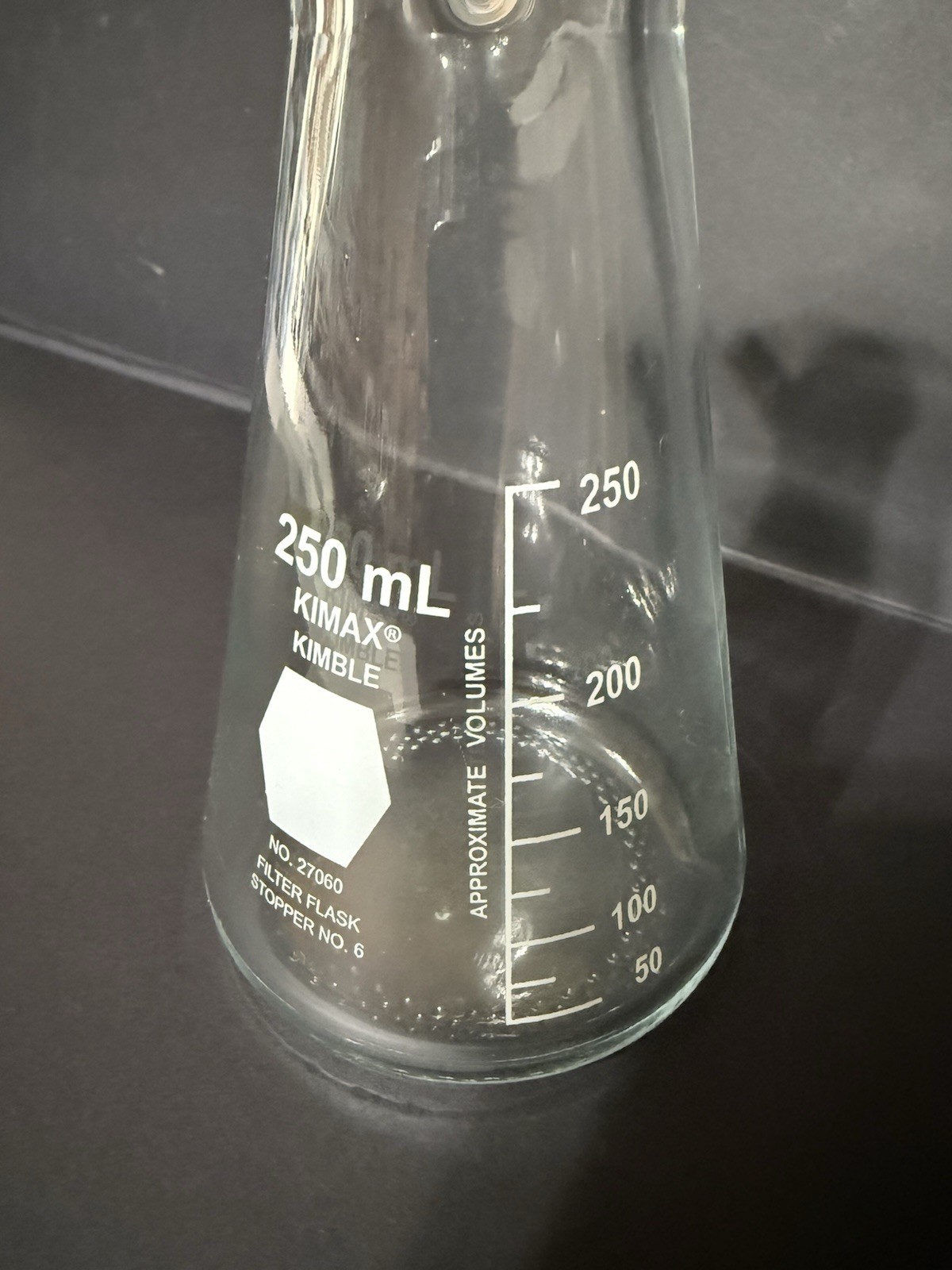 Kimble Kimax Glass 250mL Graduated Filtering Flask w/ Tubulation 27060-250