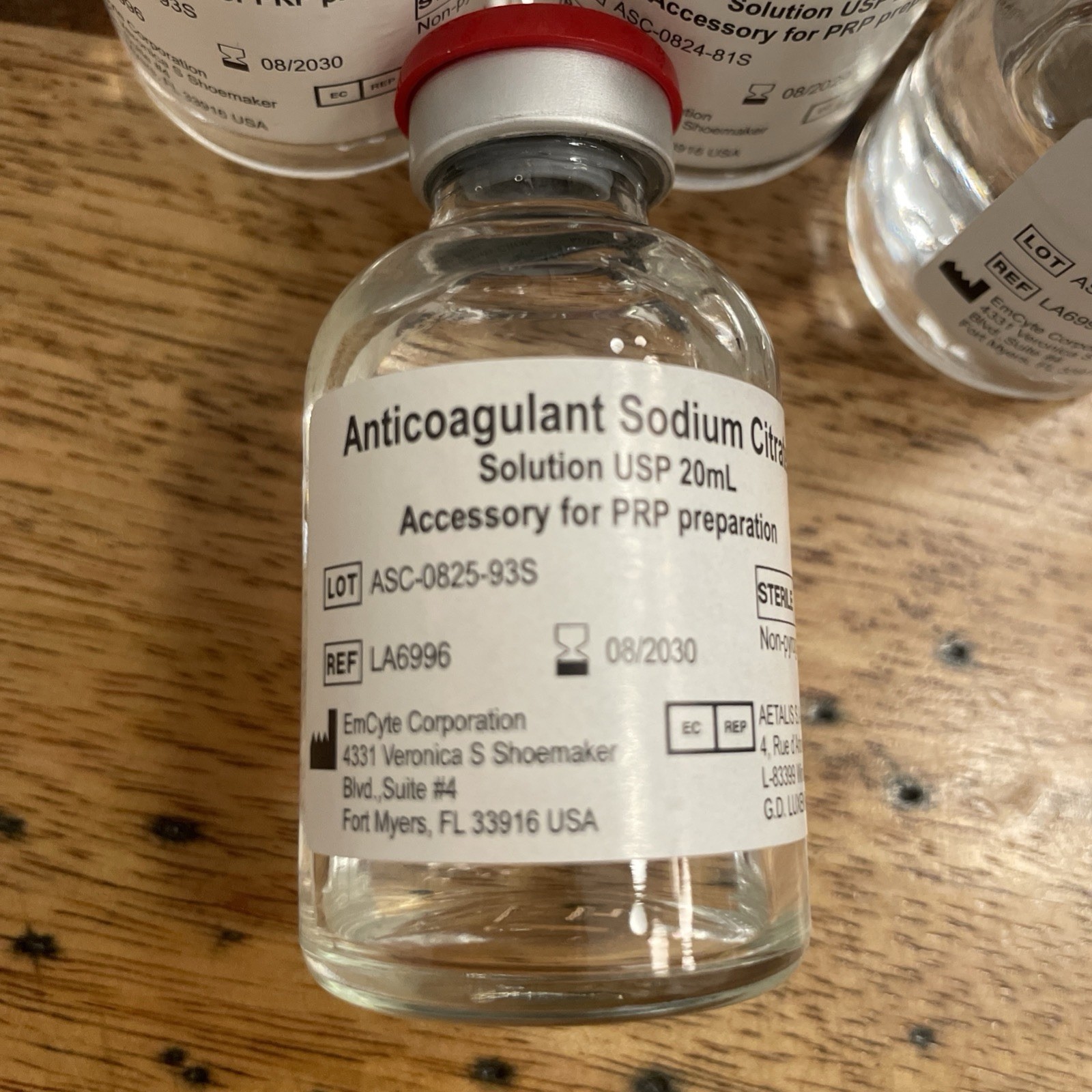 Anticoagulant Sodium Citrate Solution USP 20mL Vials, Bundle Lot of 4 Vials. PRP