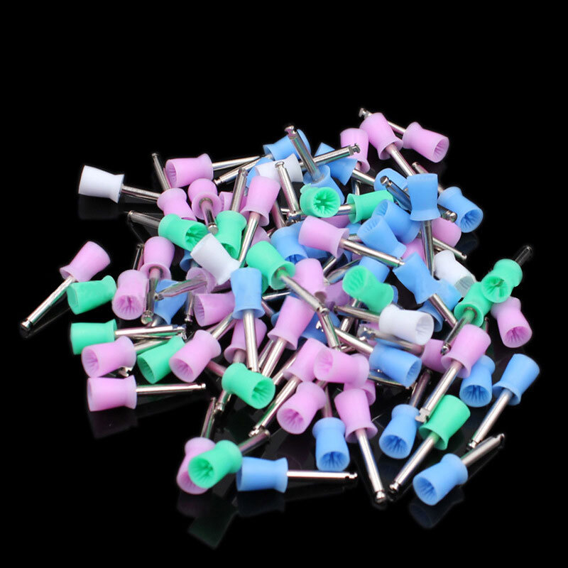 100 Pcs Dental Prophy Polishing Cup Rubber Brush Polish Tooth Latch Colorful
