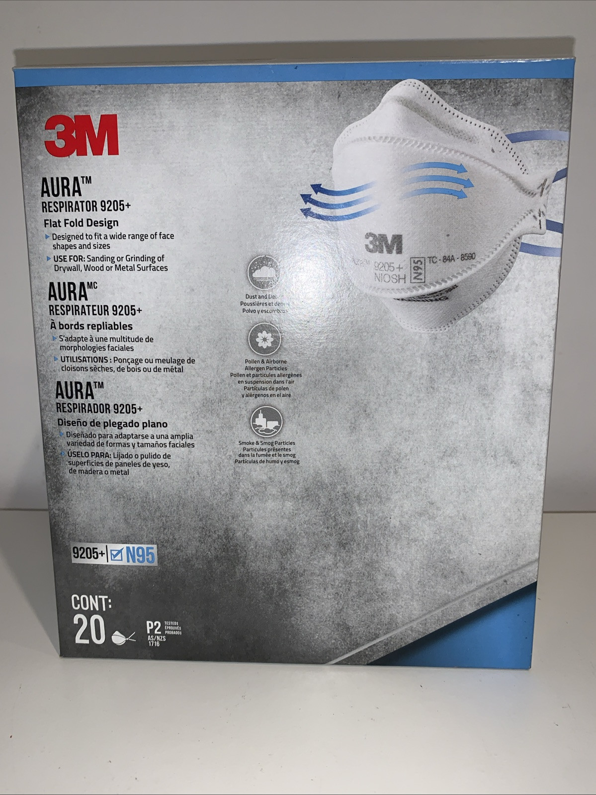 New 3M Aura N95 Particulate Respirator 9205PP-20-DC, N95 Masks, 60 Masks BNIB