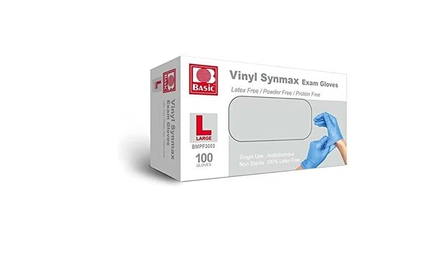 Basic Synmax Vinyl Synmax Exam Gloves, L Basic Blue/Box of 100 Buy More & Save$