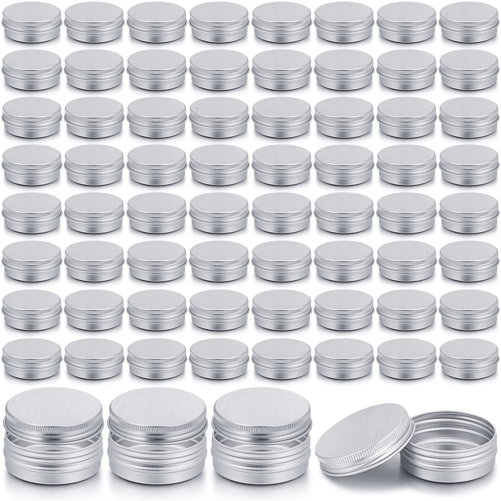 Patelai 64 Pcs Lip Balm Tin Containers, Screw Top Round Aluminum Jars, 1oz/30ml
