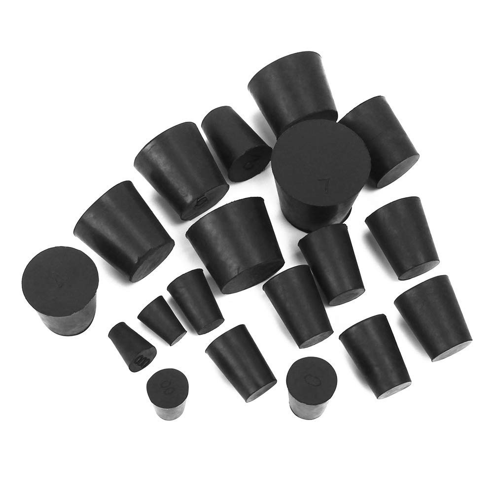 19-Pack Solid Rubber Stoppers Assorted Sizes for Lab Use