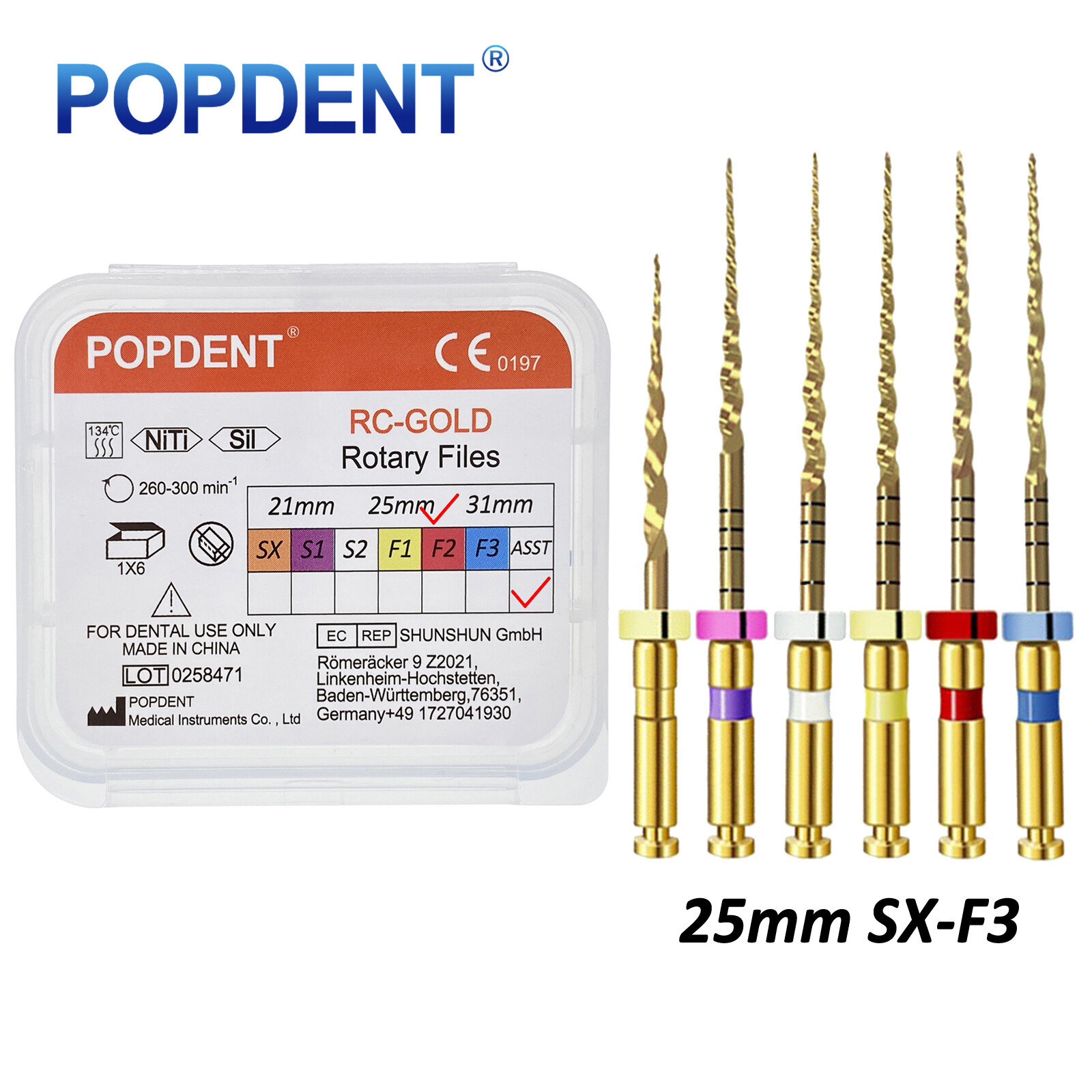 POPDENT Dental Endo Rotary Files X-Pro Gold Taper NITI Root Canal Files 6Pcs