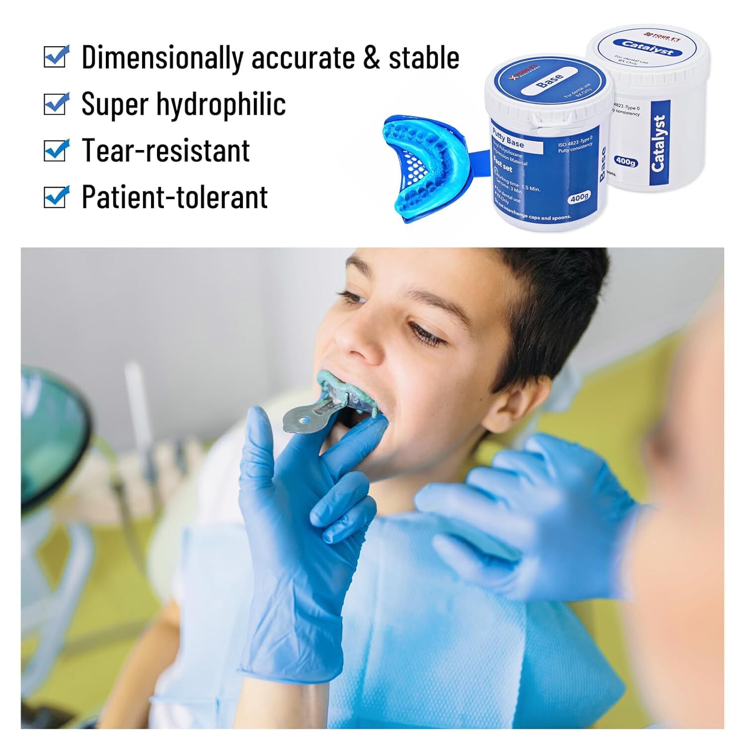 Dental Impression Putty Fast Set VPS Putty 400g Base+400g Catalyst / 25g x12 US