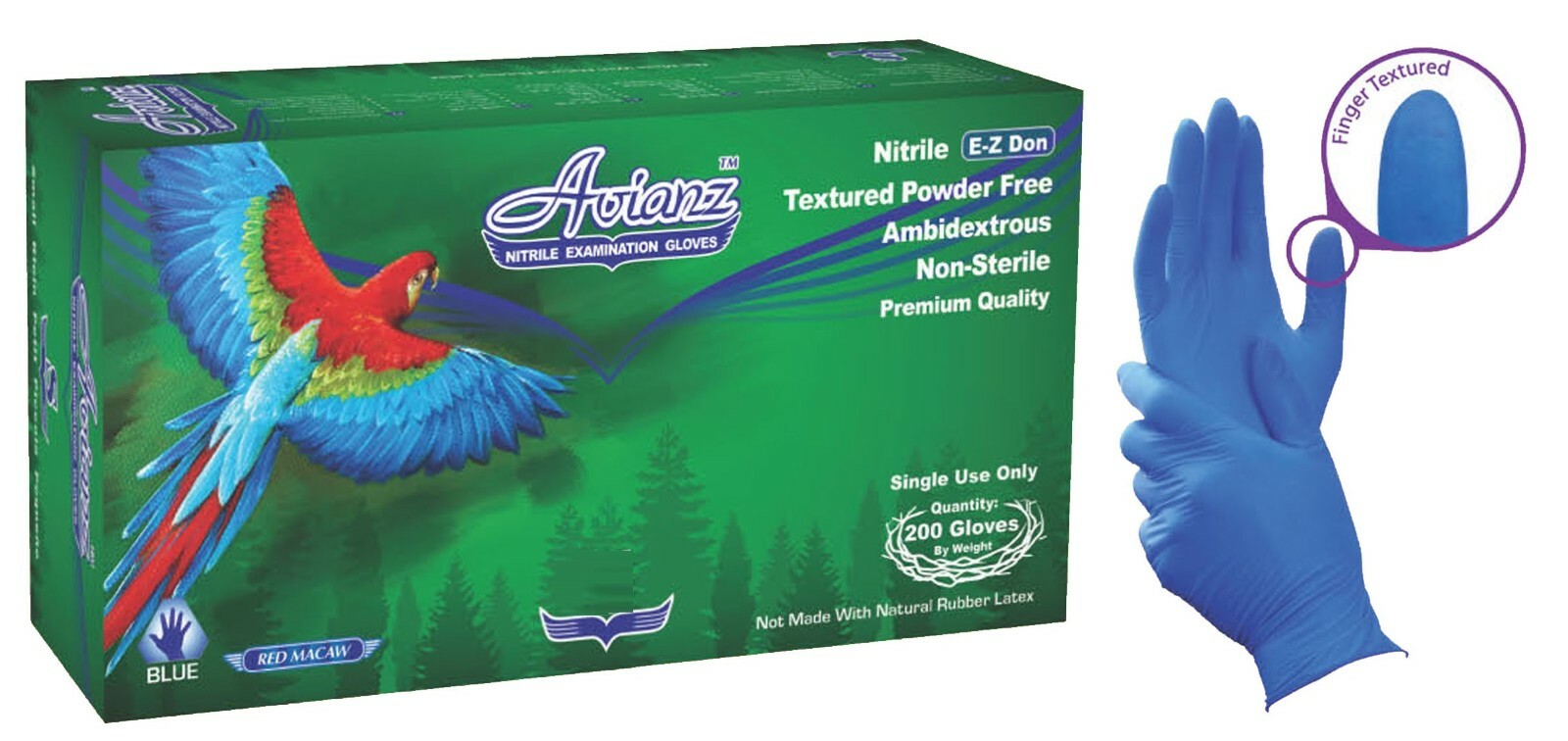 200/BOX (1 Box) LARGE Blue Nitrile Powder Free Exam Medical Glove Avianz EZ DON